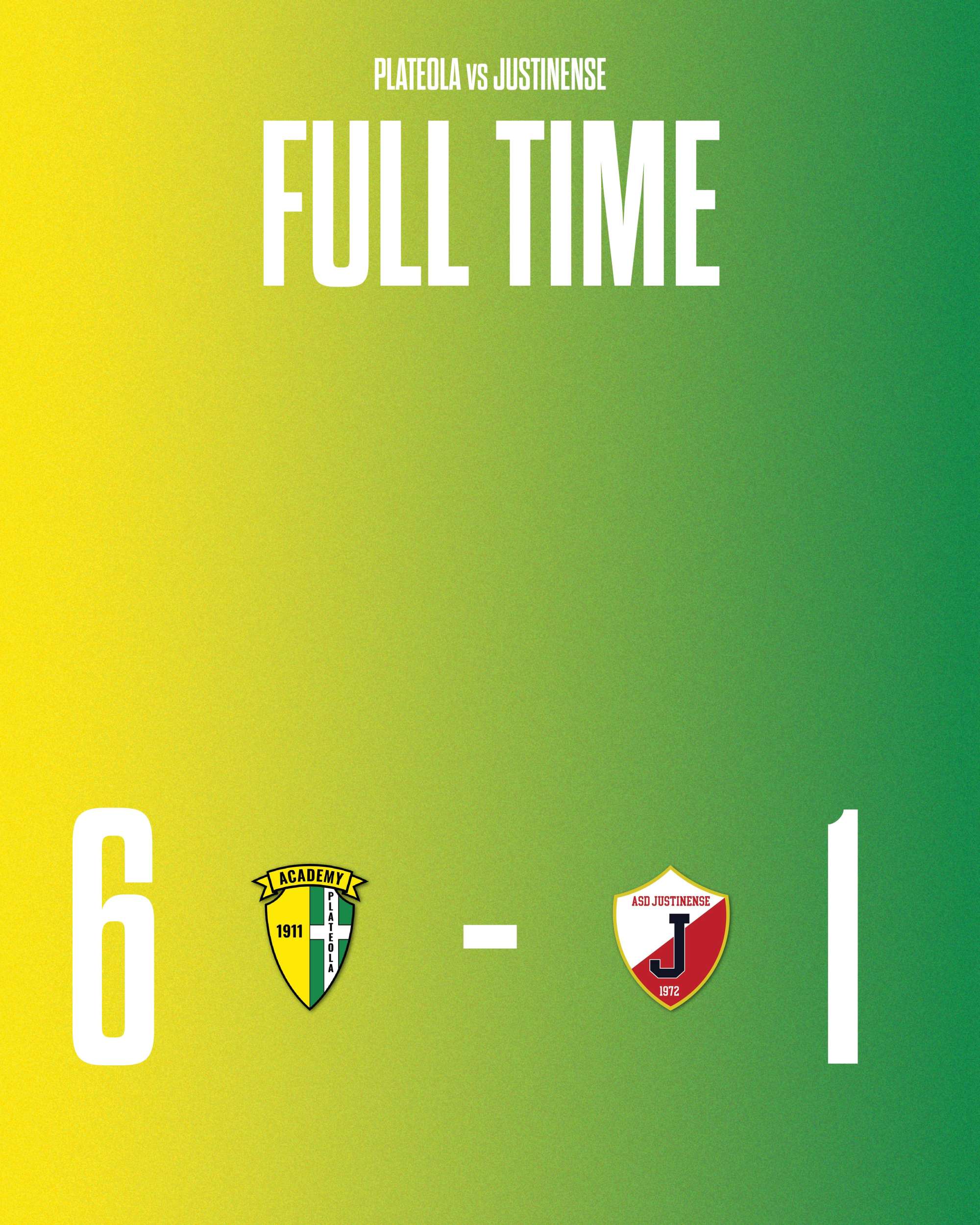 PRIMA CATEGORIA – 4ª GIORNATA  Academy Plateola 1911 6 - 1 Justinense