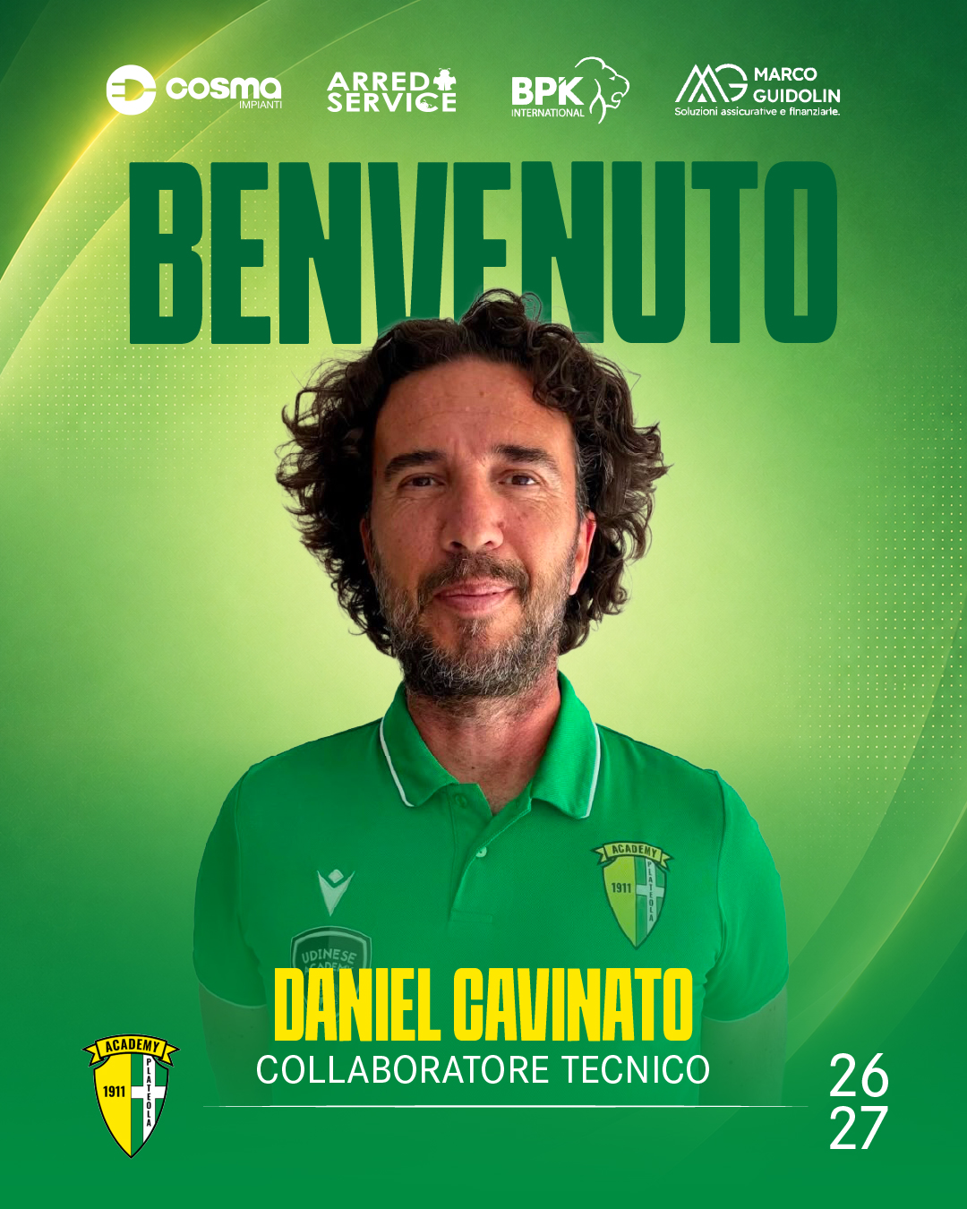 DANIEL CAVINATO NUOVO COLLABORATORE TECNICO STAGIONE 2026/2027