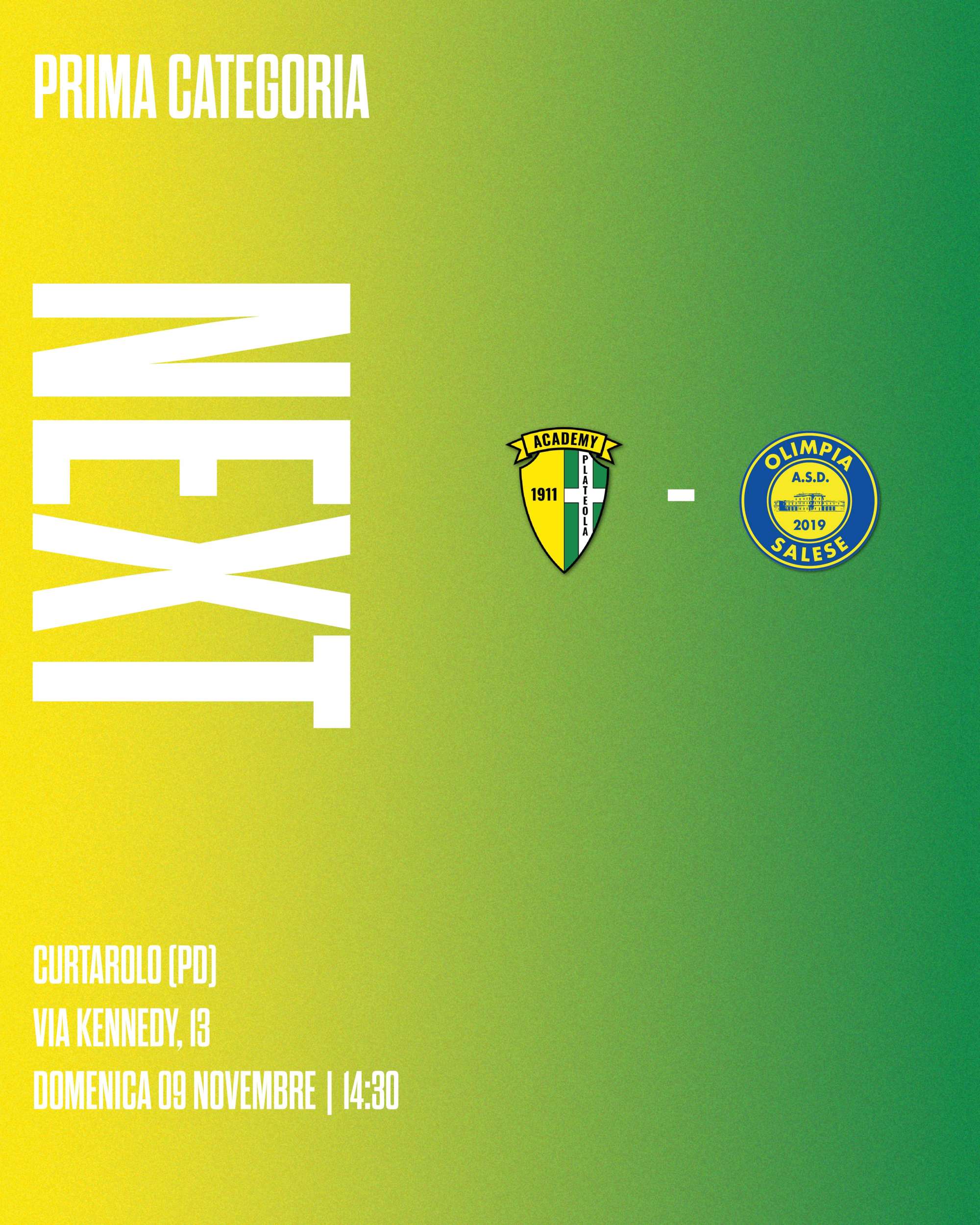 Prima Categoria – 9ª Giornata:  Academy Plateola 1911 - Olimpia Salese