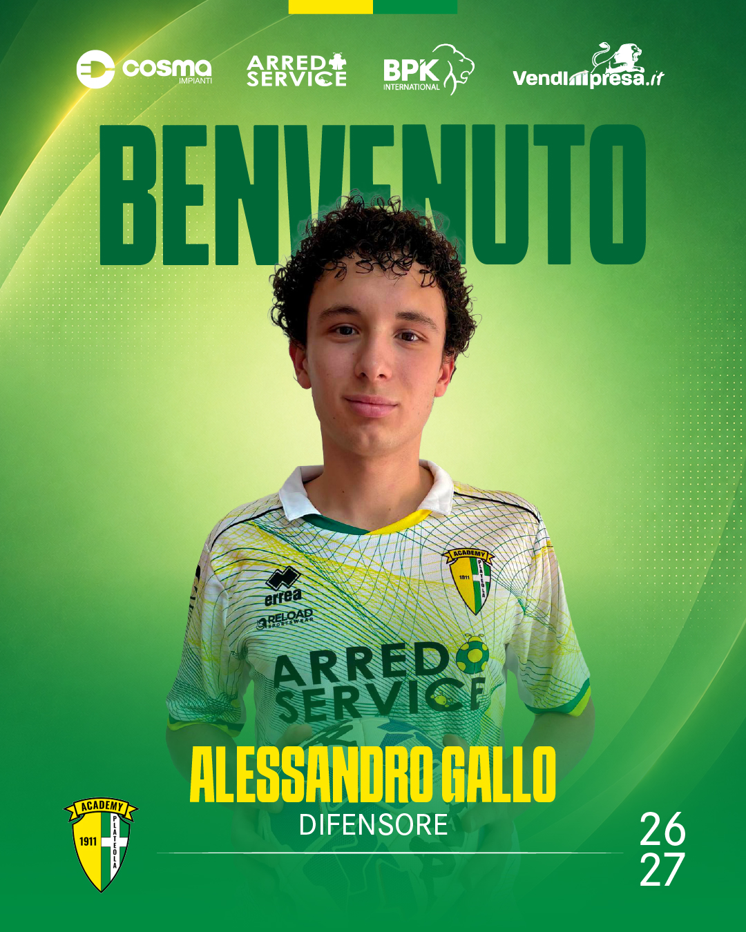 NUOVO ARRIVO ROSA PRIMA SQUADRA - ALESSANDRO GALLO - DIFENSORE
