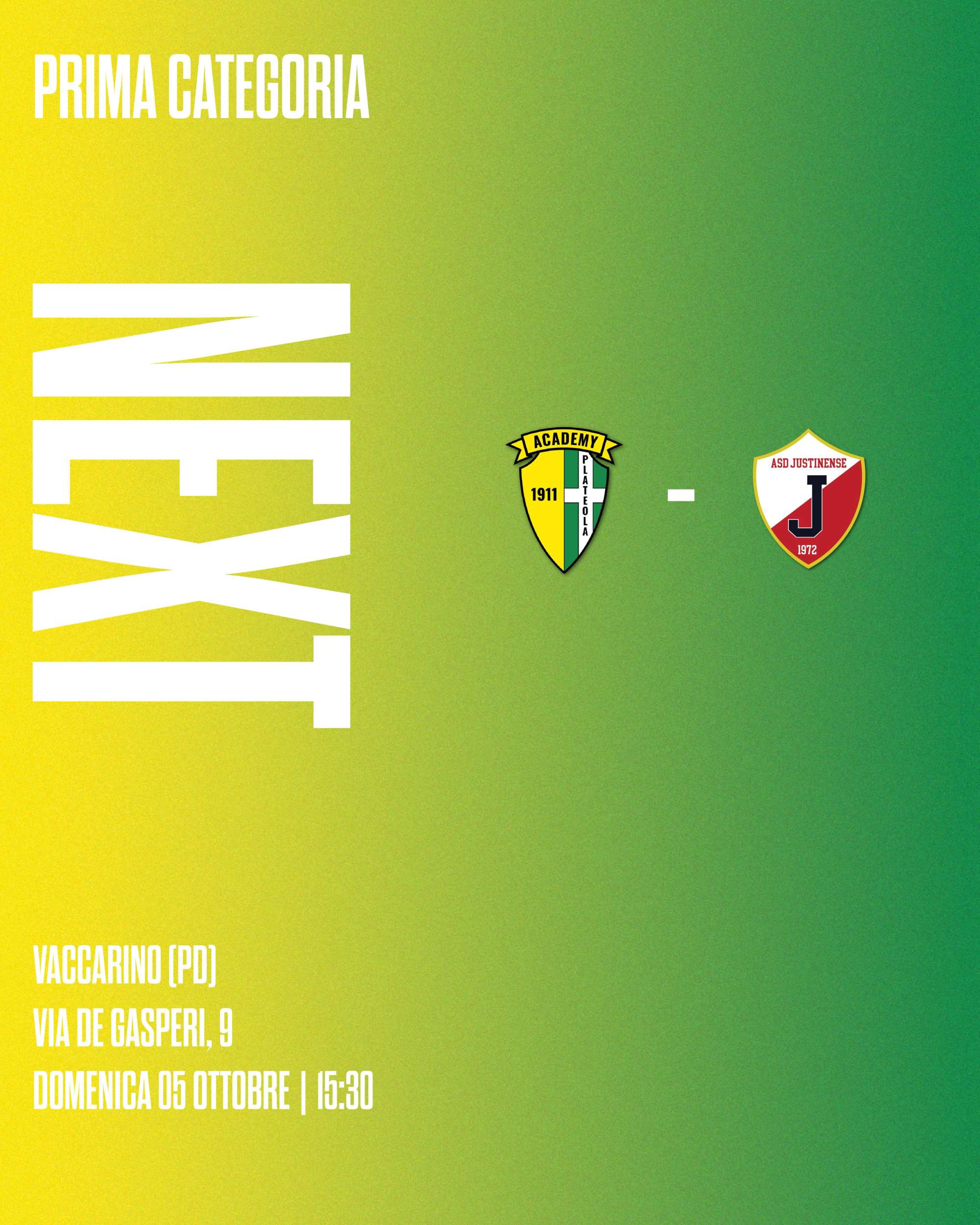 Prima Categoria – 4ª Giornata: Academy Plateola 1911 - Justinense