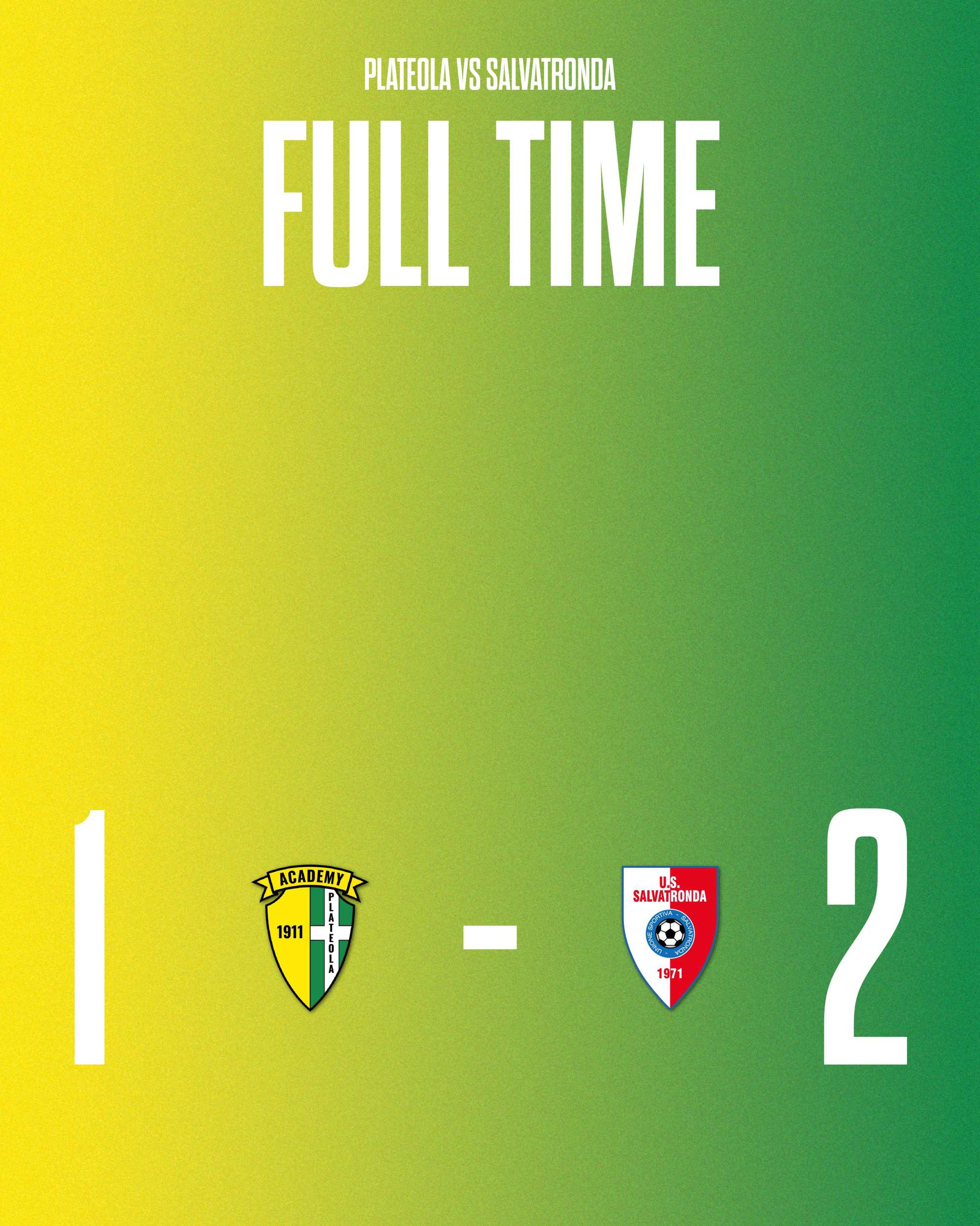 PRIMA CATEGORIA – 2ª GIORNATA  Academy Plateola 1911 1 - 2 Salvatronda 