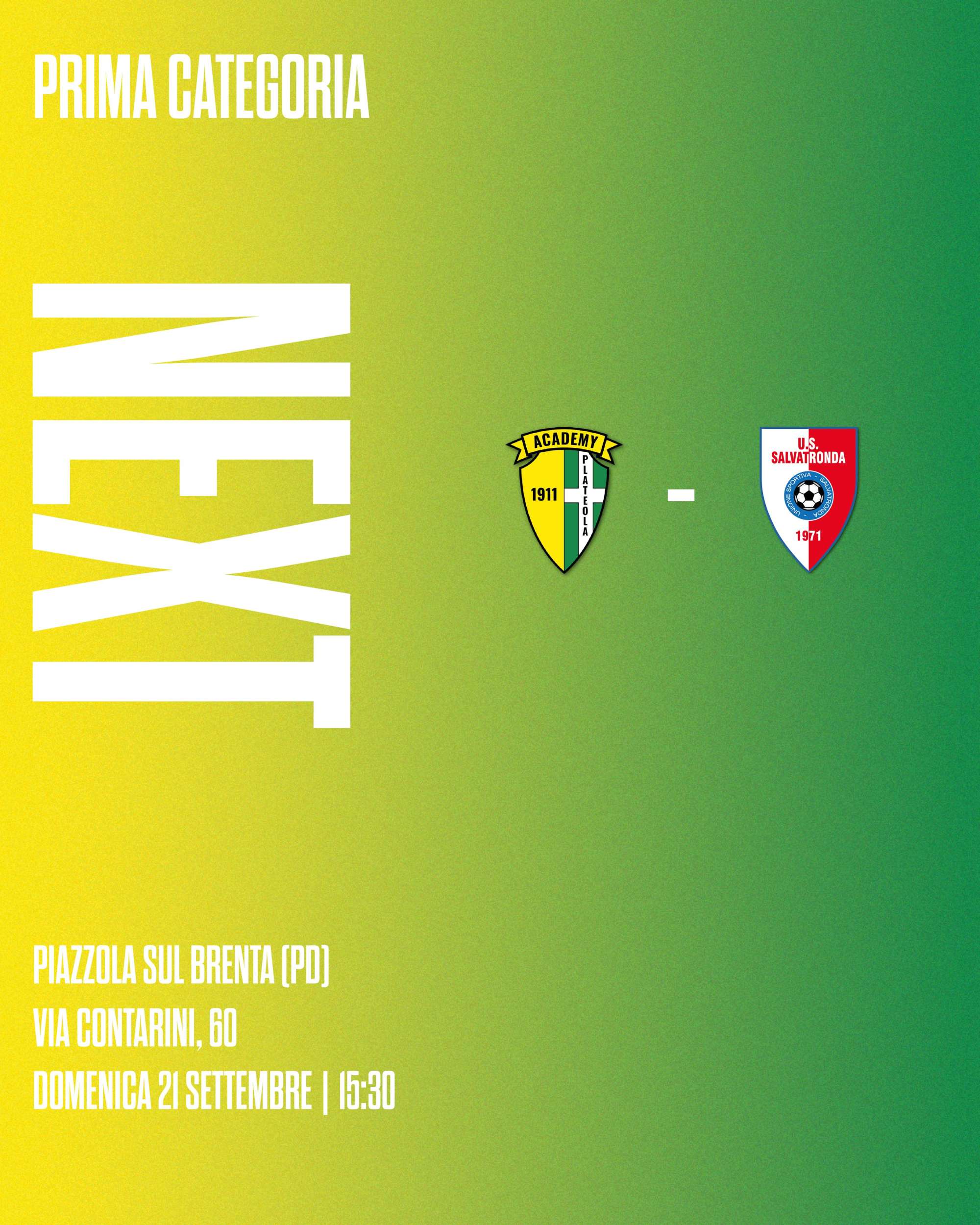 Prima Categoria – 2ª Giornata: Academy Plateola 1911 vs Salvatronda