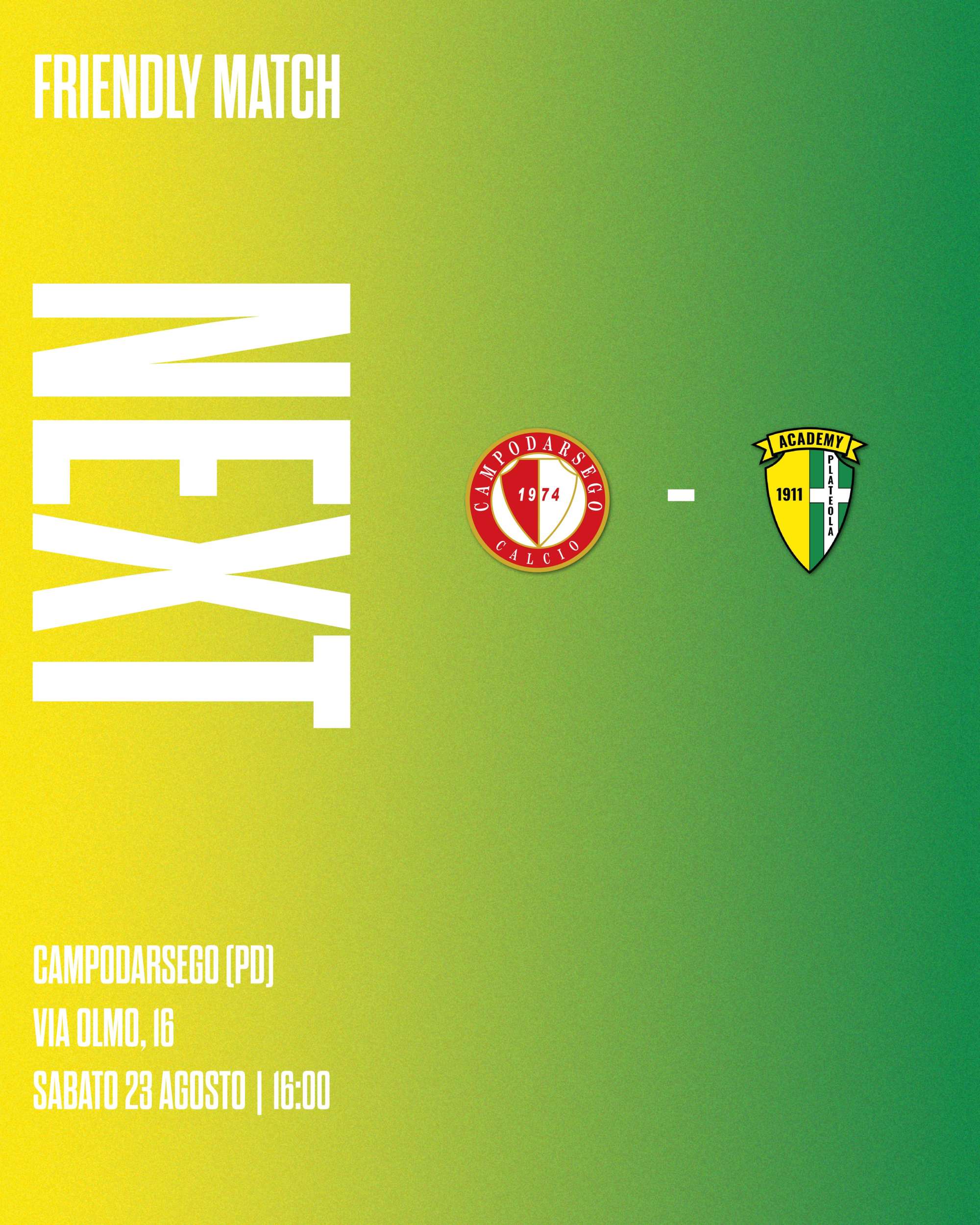 Terza amichevole stagionale: Campodarsego vs Academy Plateola 1911